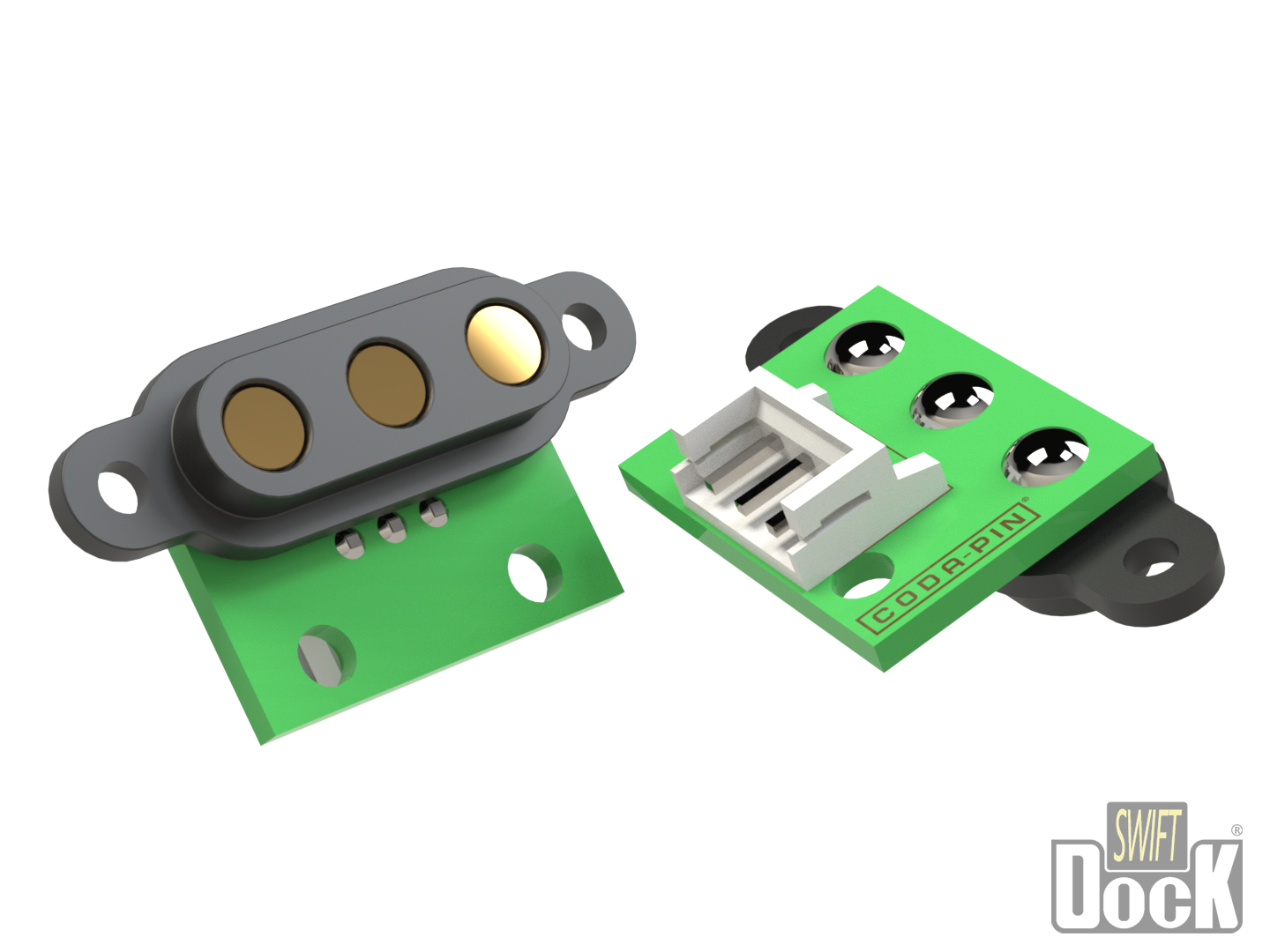 Swift-Dock (7mm pitch) - 3 pin, interface array with PCB and connector