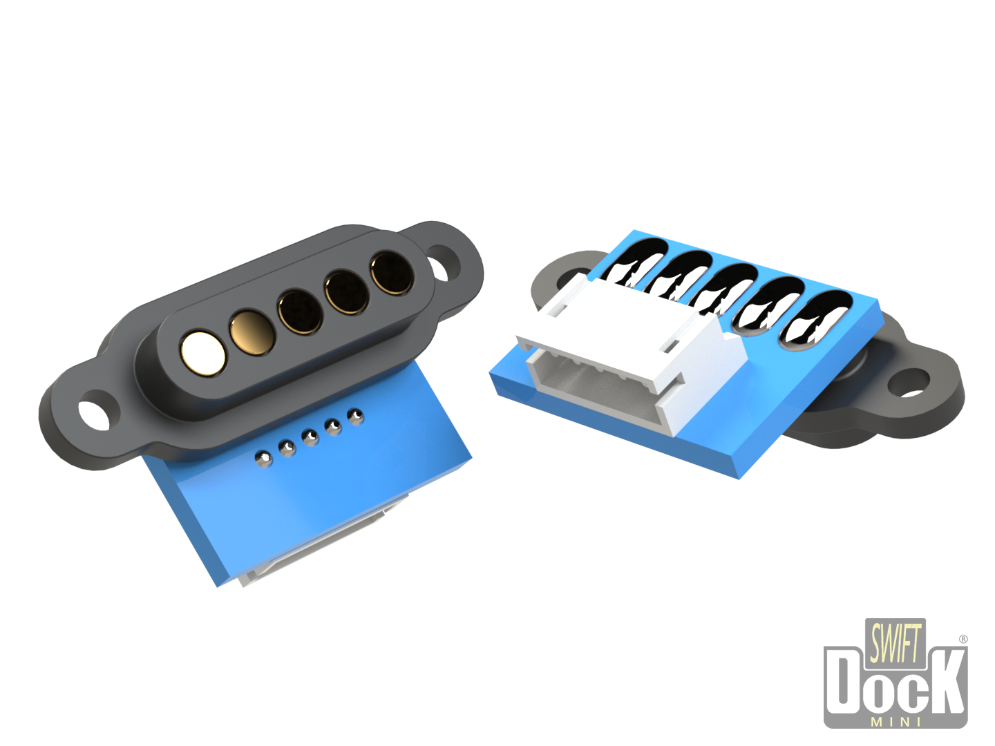 Swift-Dock-mini (3mm pitch) - 5 pin, interface array with PCB and connector